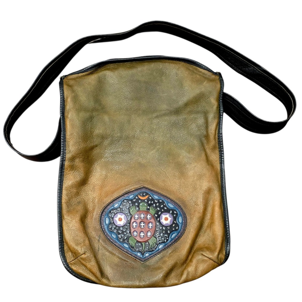 Turtle Ridge Gallery Full Grain Leather Crossbody Bag Handcrafted Army Green